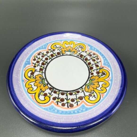 Mexican Pottery Talavera Round Dish Plate Hand Painted Mexico Puebla 4.5in Set 2 - Picture 8 of 9
